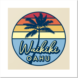 Waikiki Oahu Hawaii Retro Sunset Posters and Art